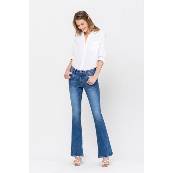 VERVET by Flying Monkey Flattering Mid Rise Flare Jeans for a Chic, On-Trend Loo - Picture 2 of 10
